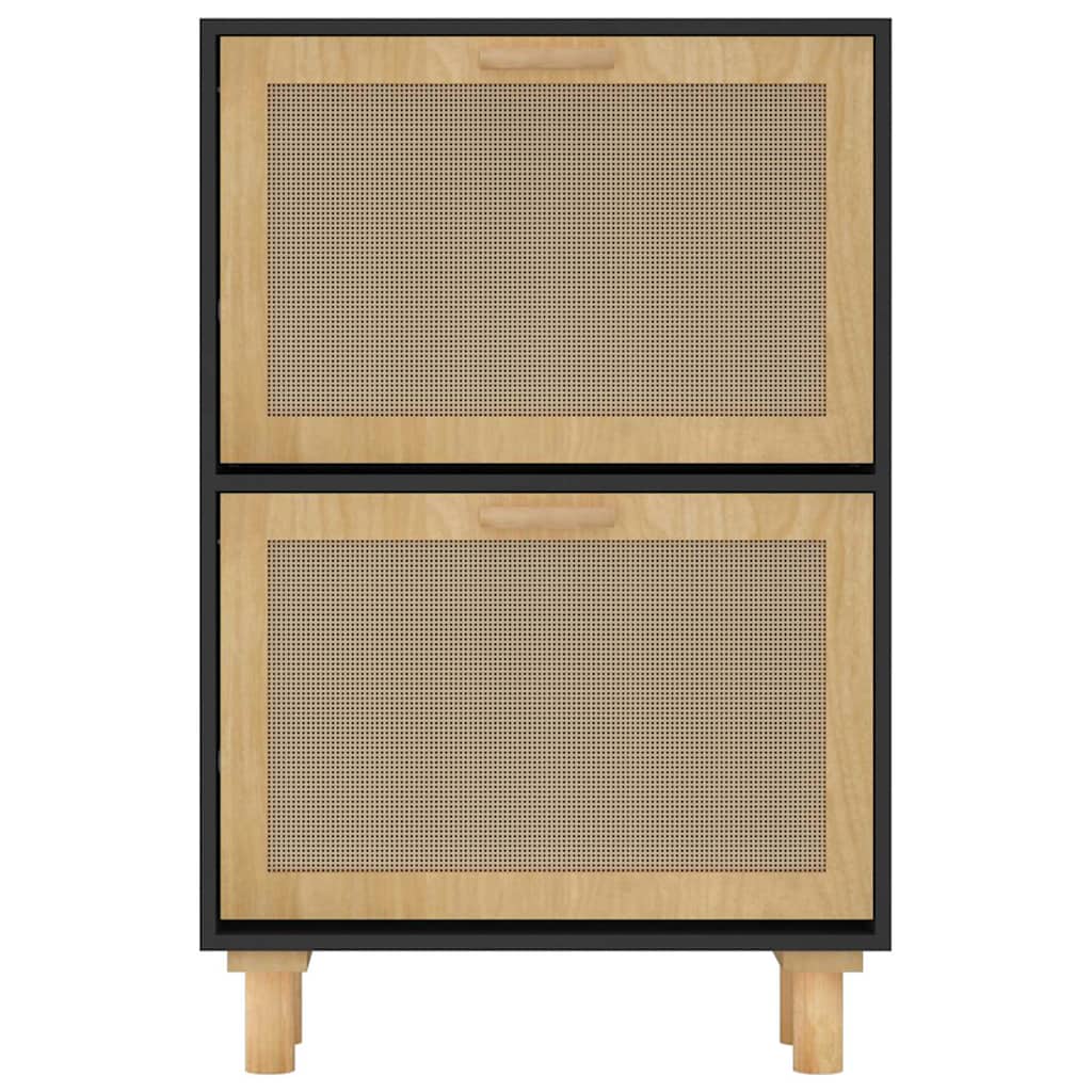fekete szerelt fa és természetes rattan cipőszekrény 52x25x80cm