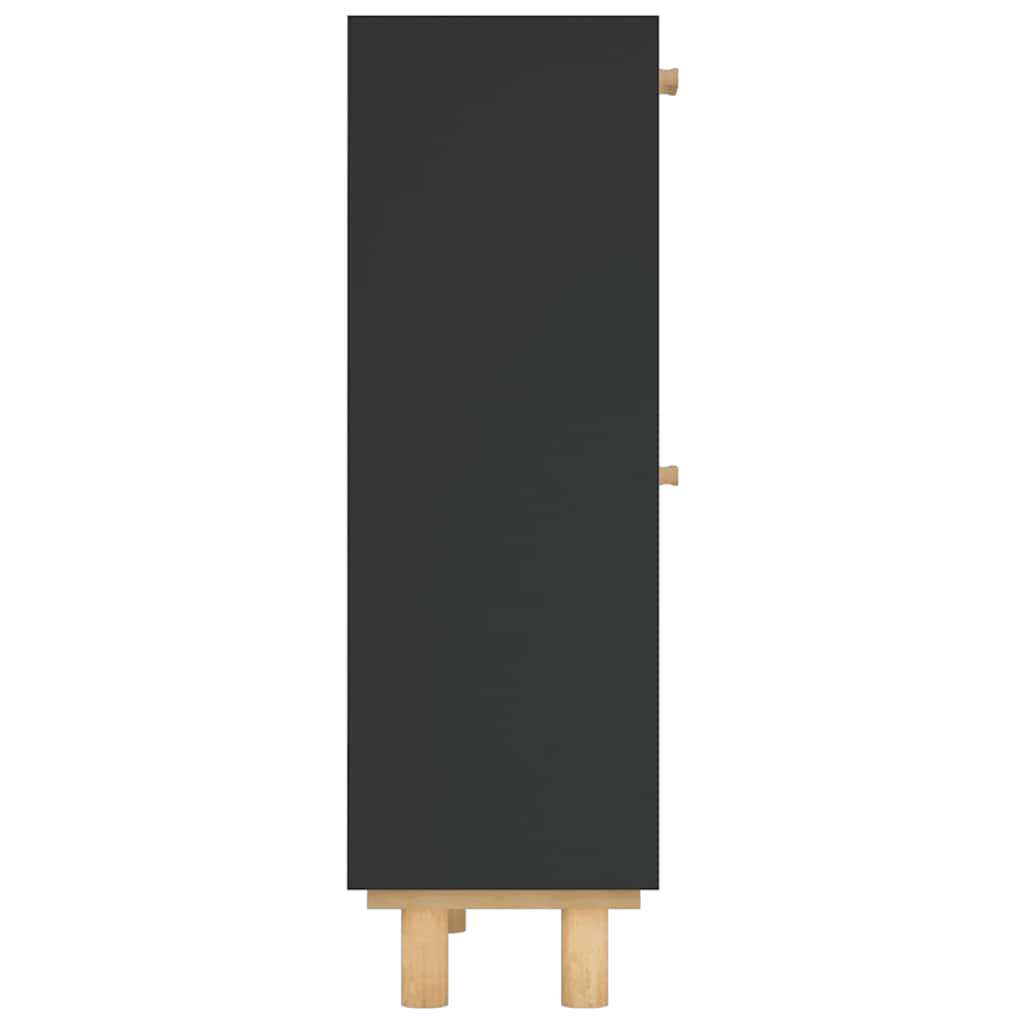 fekete szerelt fa és természetes rattan cipőszekrény 52x25x80cm