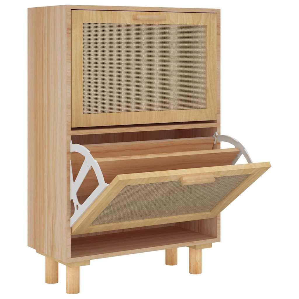 barna szerelt fa és természetes rattan cipőszekrény 52x25x80 cm