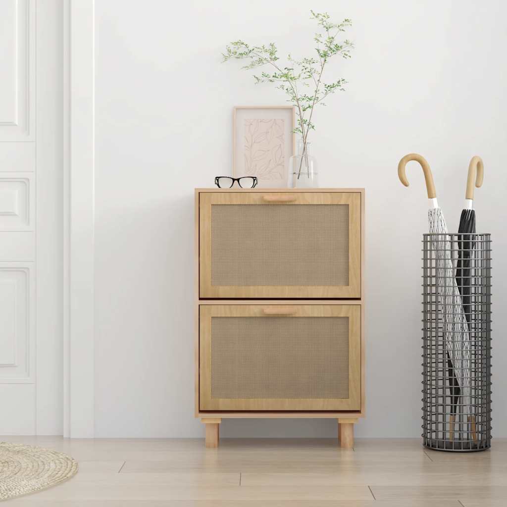 barna szerelt fa és természetes rattan cipőszekrény 52x25x80 cm