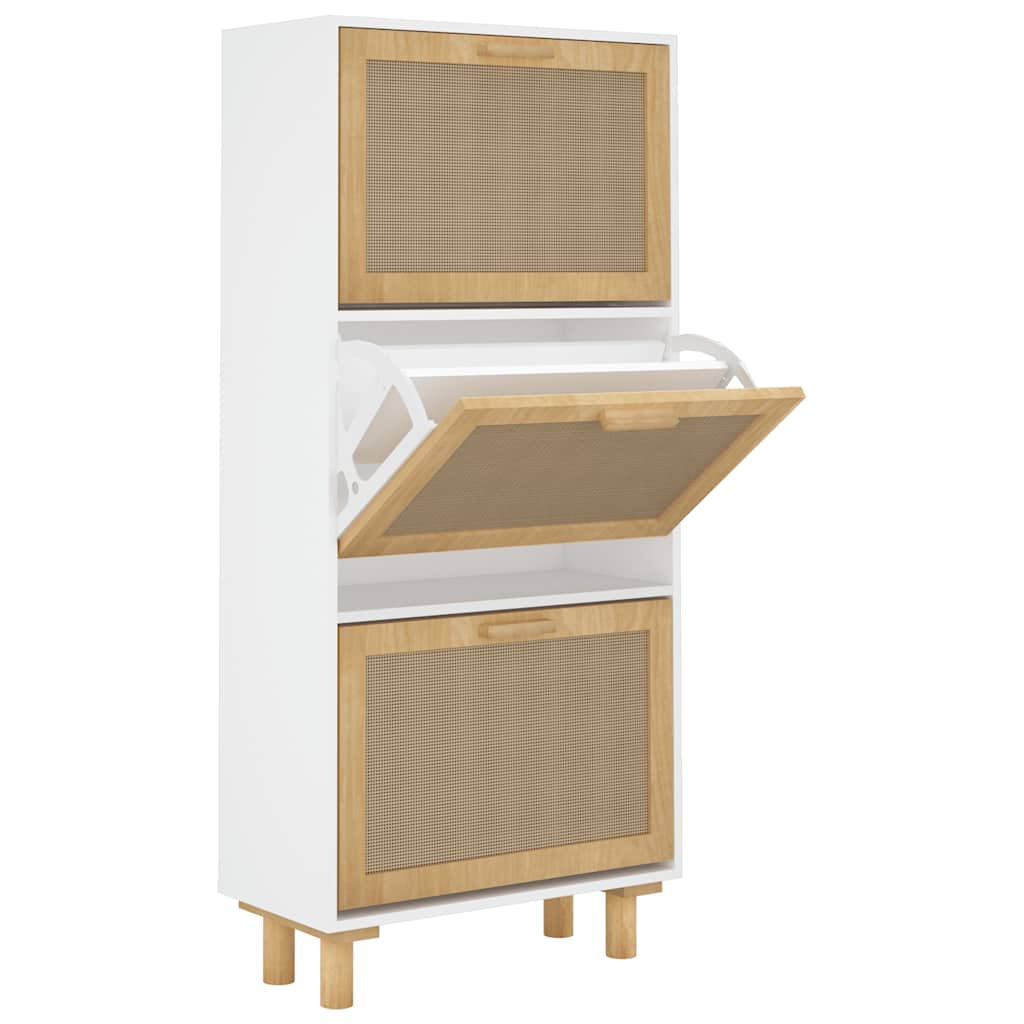 fehér szerelt fa és természetes rattan cipőszekrény 52x25x115cm