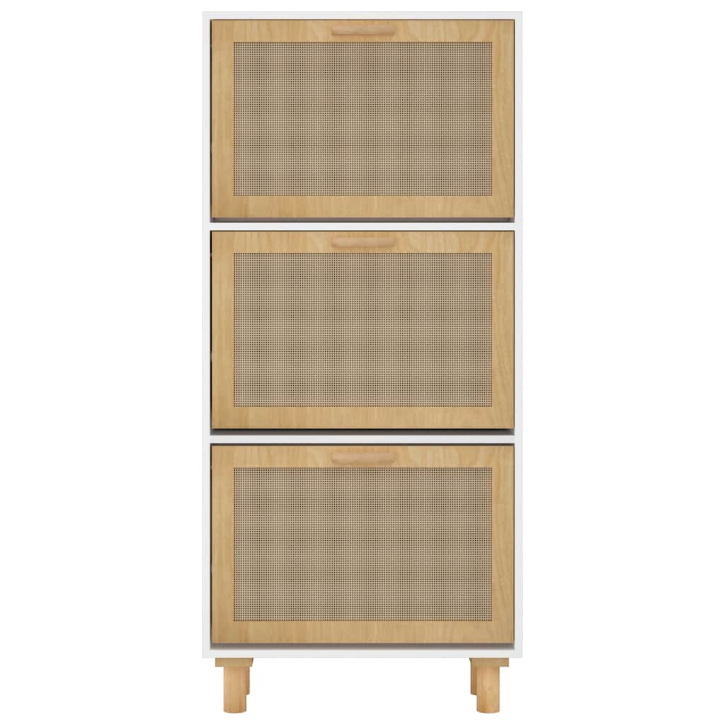 fehér szerelt fa és természetes rattan cipőszekrény 52x25x115cm