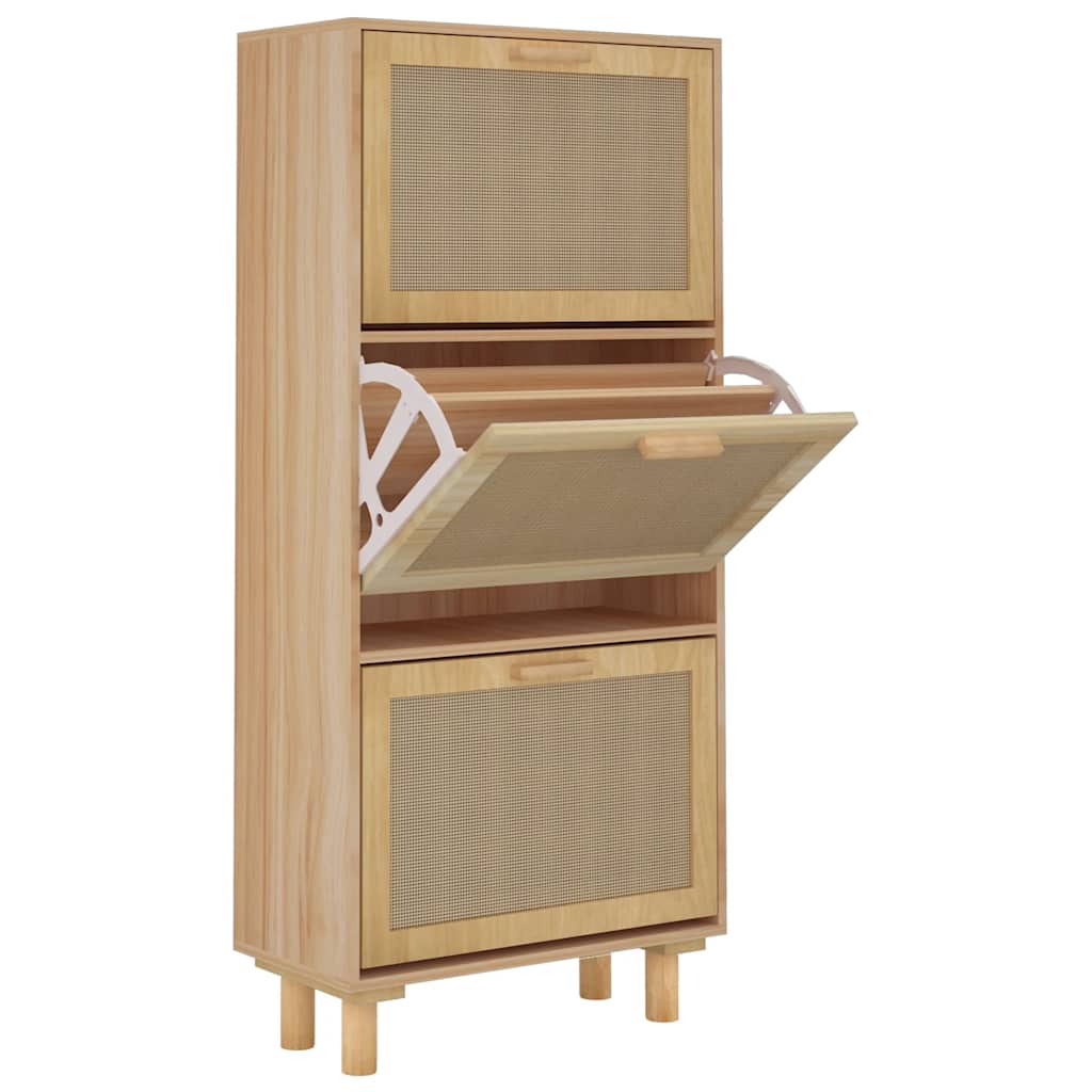 barna szerelt fa és természetes rattan cipőszekrény 52x25x80 cm