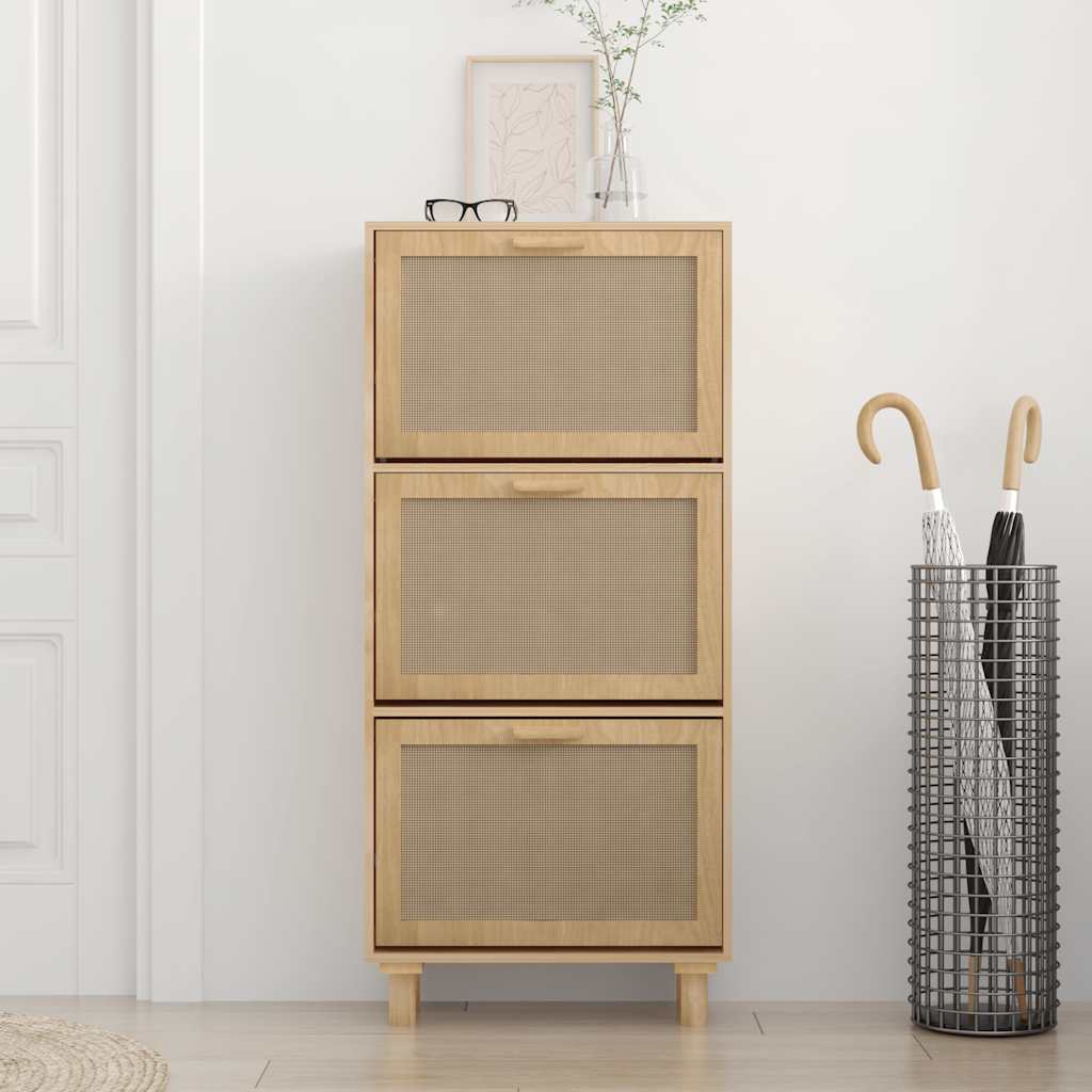 barna szerelt fa és természetes rattan cipőszekrény 52x25x80 cm