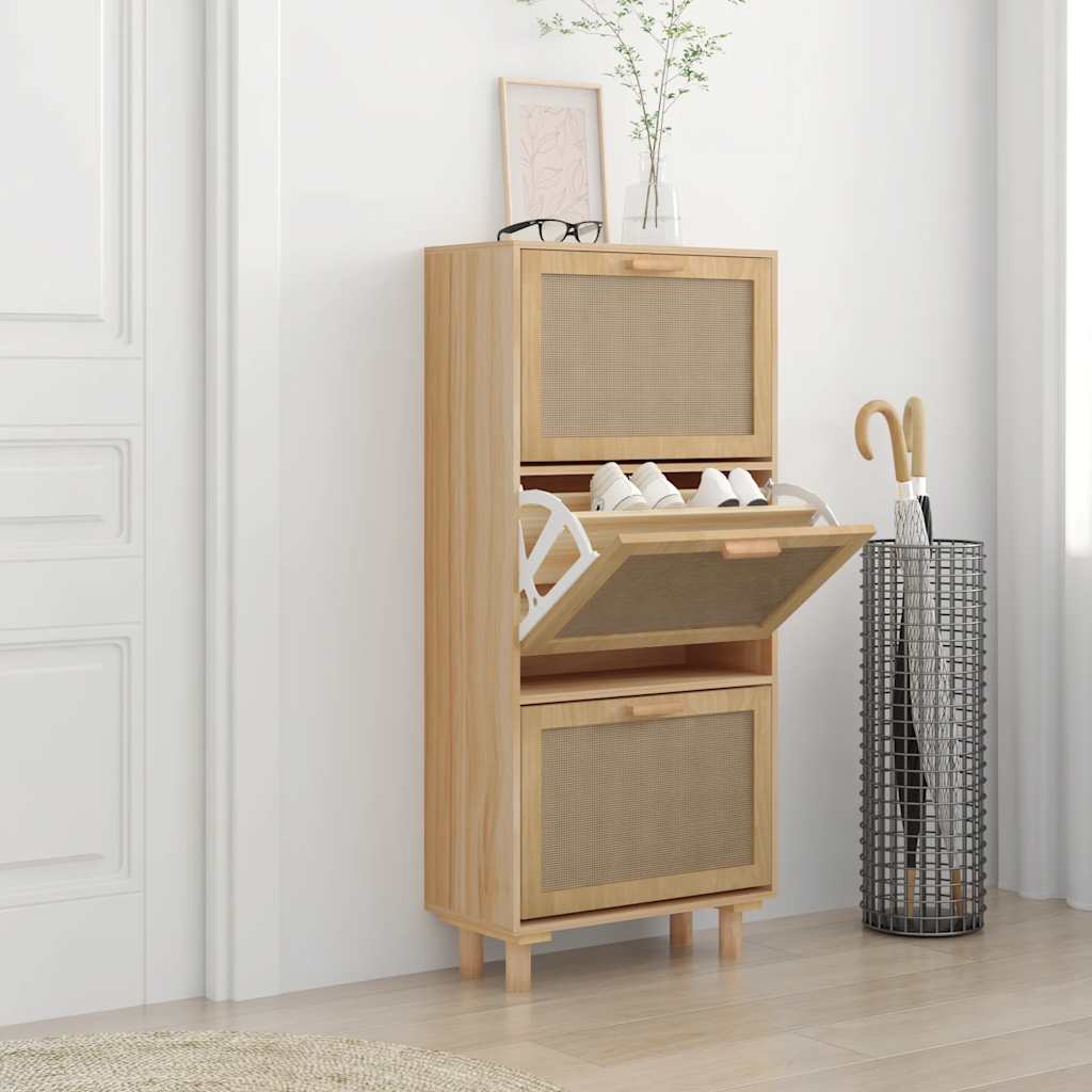 barna szerelt fa és természetes rattan cipőszekrény 52x25x80 cm