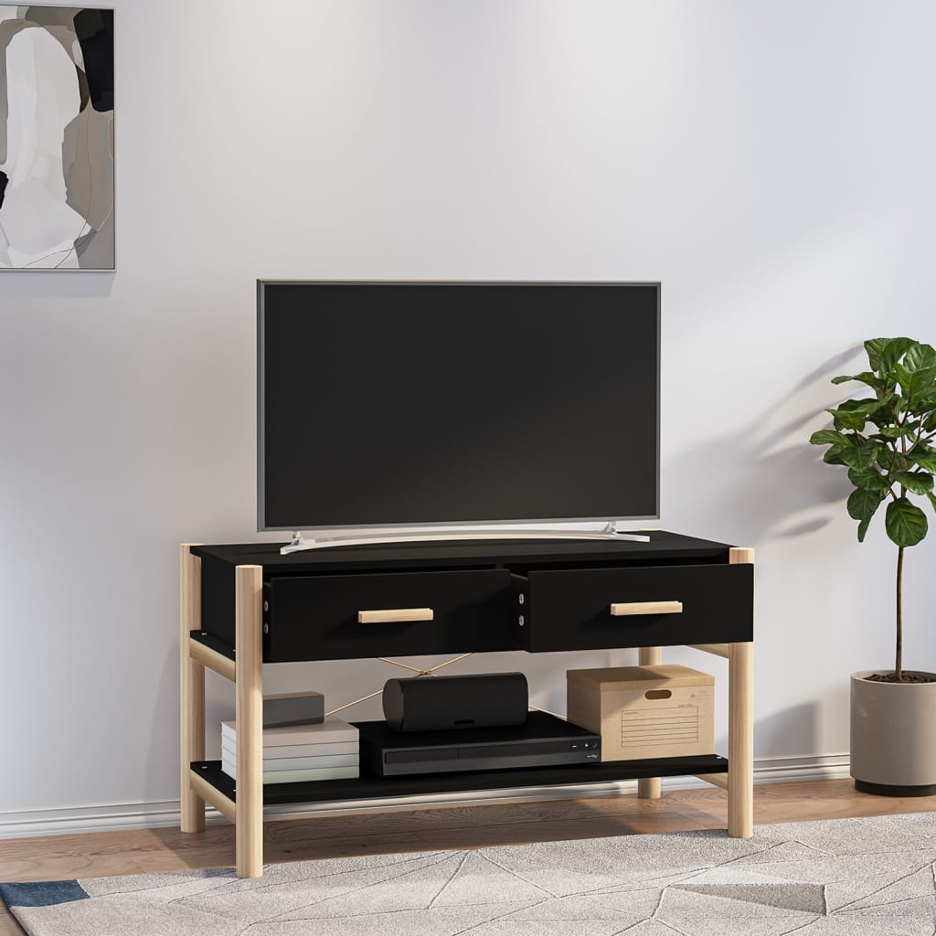 fekete szerelt fa TV-szekrény 82x38x45 cm
