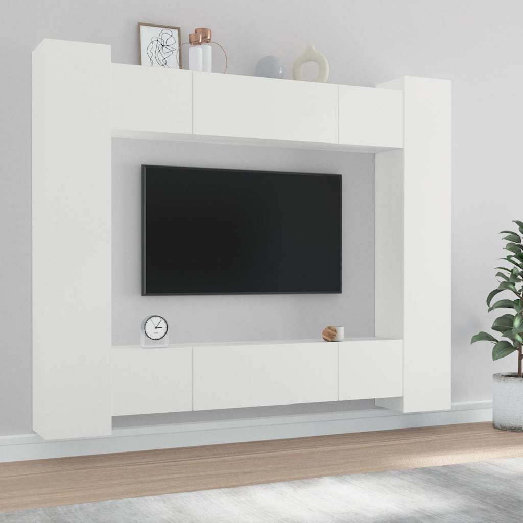 8 részes fehér szerelt fa TV-szekrényszett