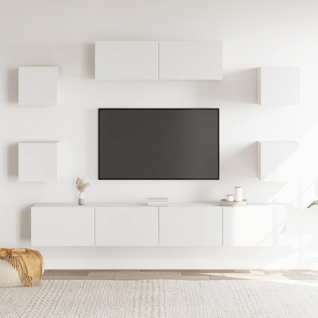 7 részes fehér szerelt fa TV-szekrényszett