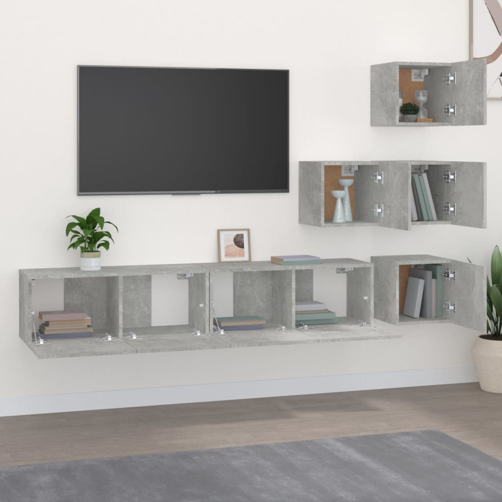 betonszürke falra szerelhető szerelt fa TV-szekrény