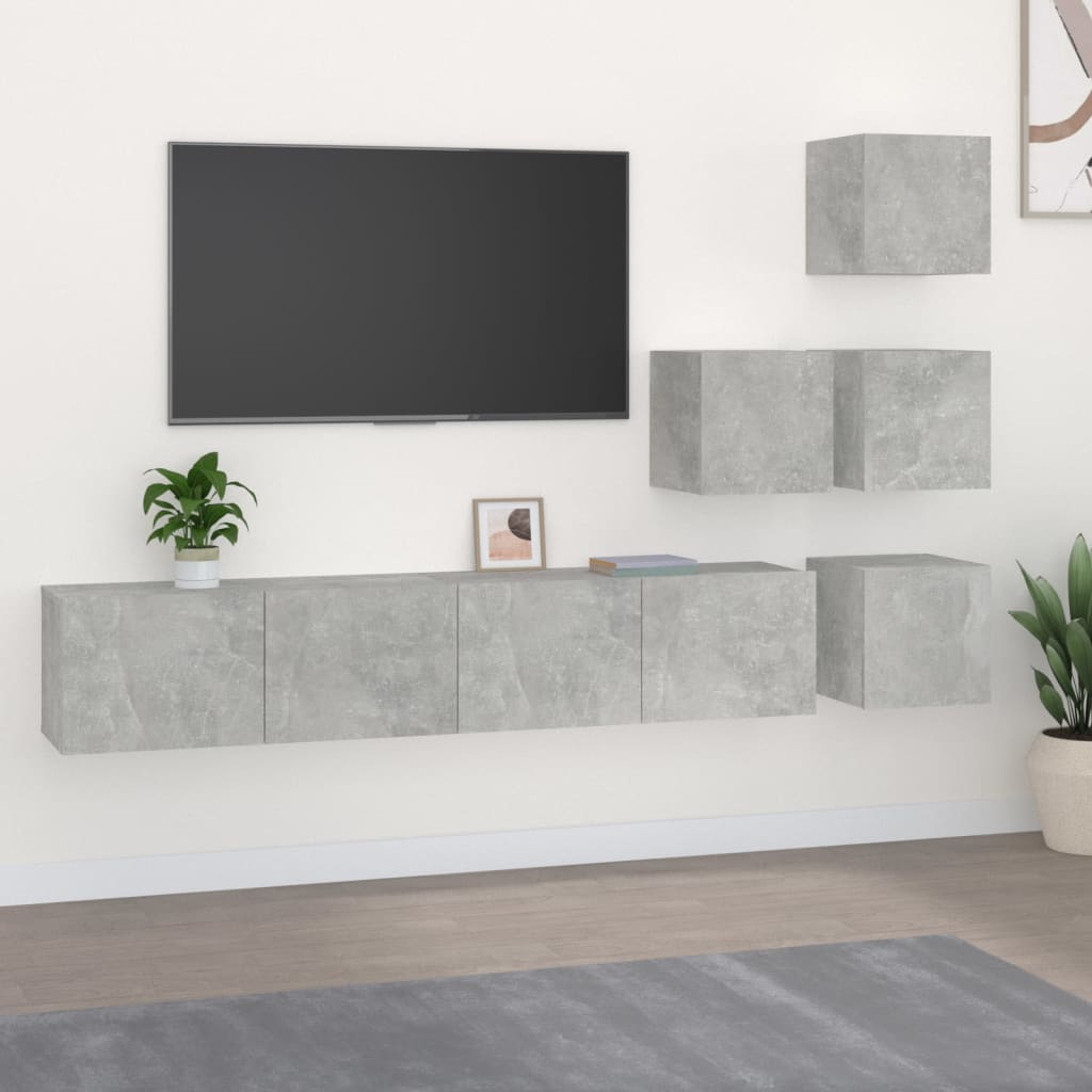 betonszürke falra szerelhető szerelt fa TV-szekrény