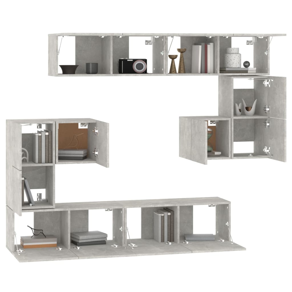 betonszürke falra szerelhető szerelt fa TV-szekrény