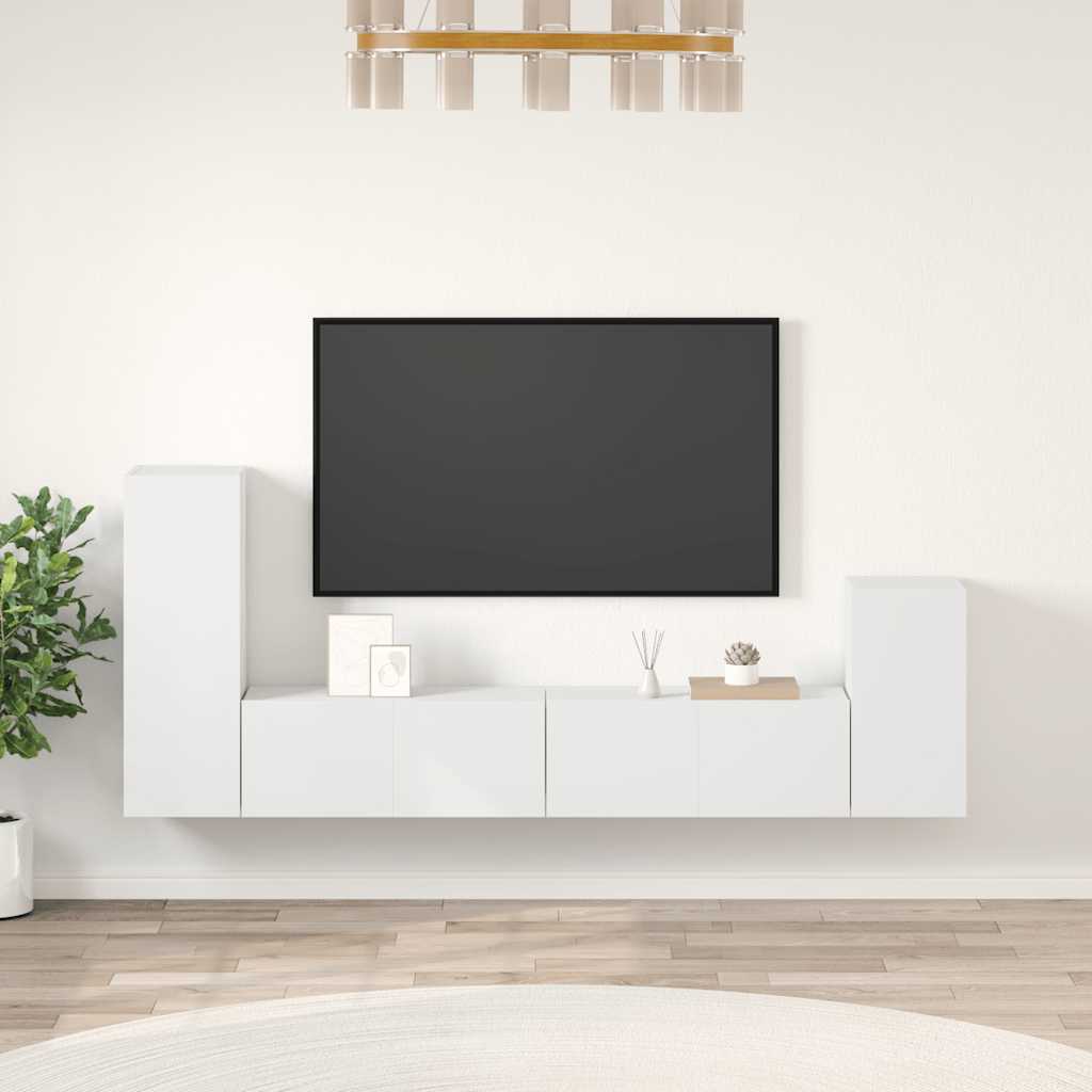 4 részes fehér szerelt fa TV-szekrényszett