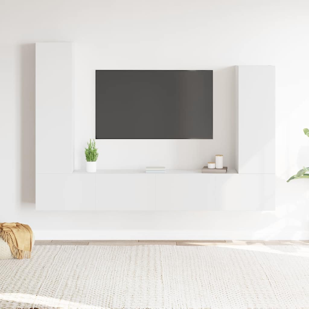 4 részes fehér szerelt fa TV-szekrényszett