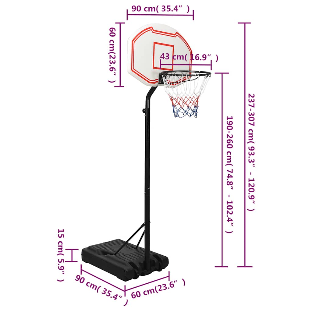 fehér polietilén kosárlabda állvány 237-307 cm