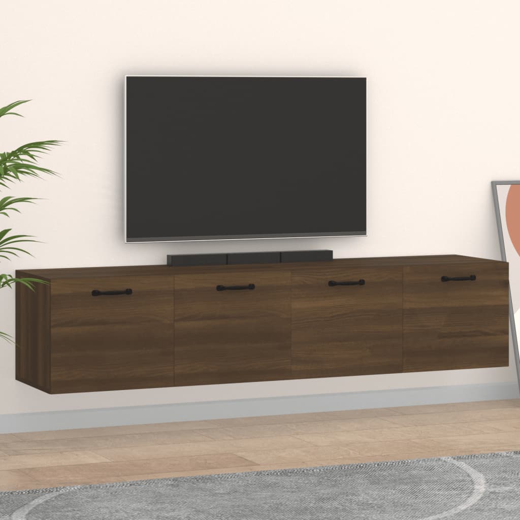 2 db barna tölgy színű szerelt fa faliszekrény 60x36,5x35 cm