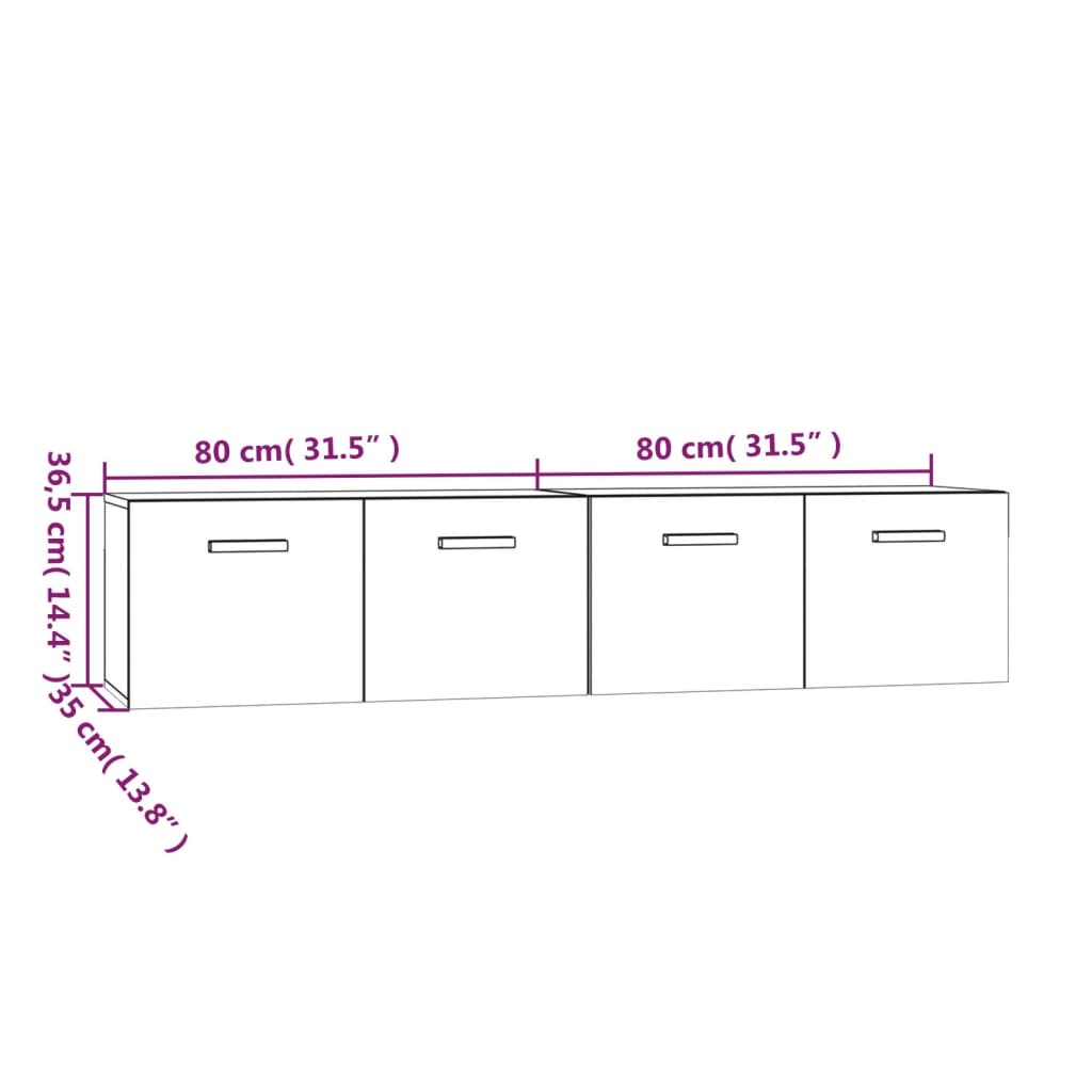 2 db sonoma tölgy színű szerelt fa faliszekrény 80x35x36,5 cm