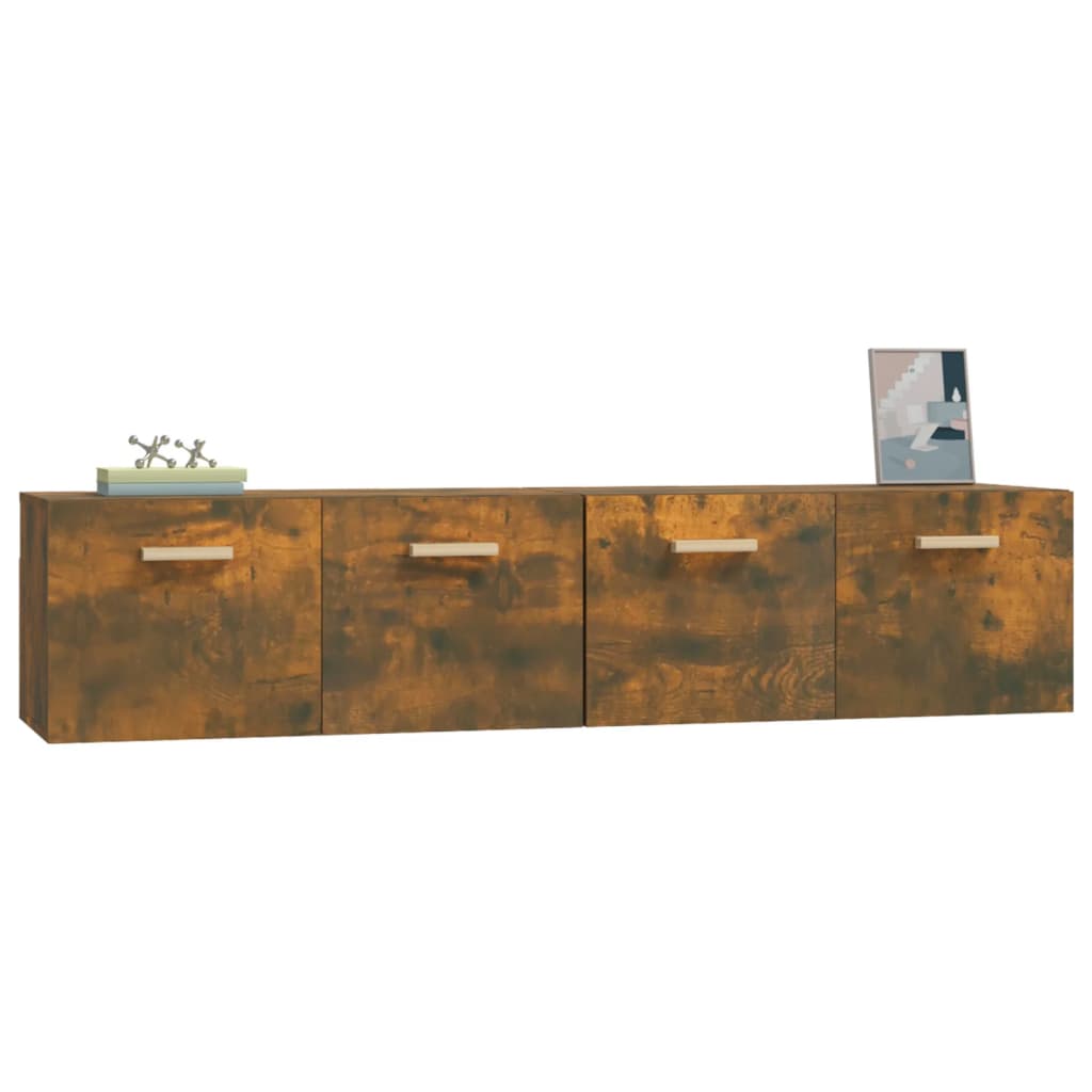 2 db füstös tölgy színű szerelt fa faliszekrény 80x35x36,5 cm