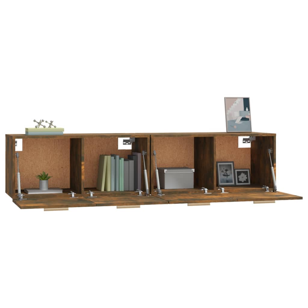 2 db füstös tölgy színű szerelt fa faliszekrény 80x35x36,5 cm