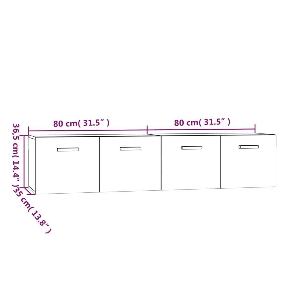 2 db füstös tölgy színű szerelt fa faliszekrény 80x35x36,5 cm