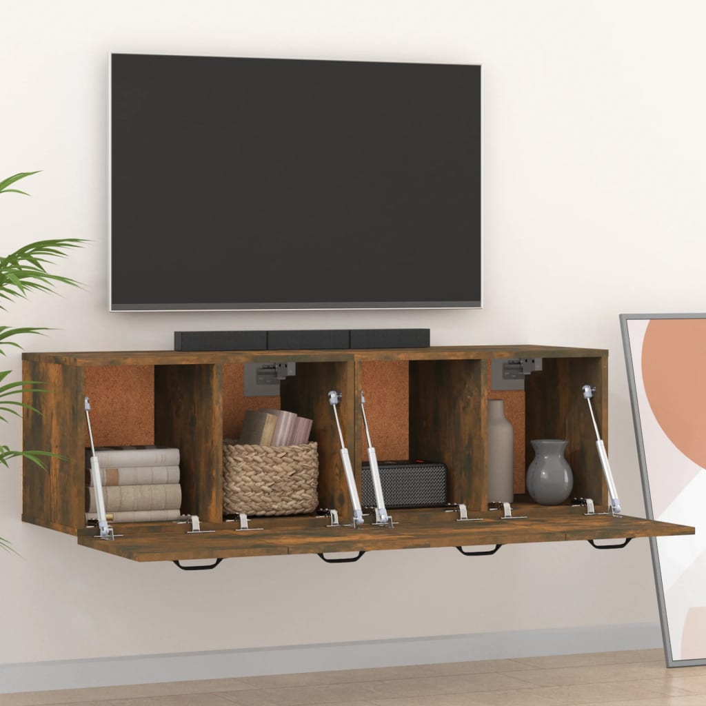 2 db füstös tölgy színű szerelt fa faliszekrény 80x35x36,5 cm