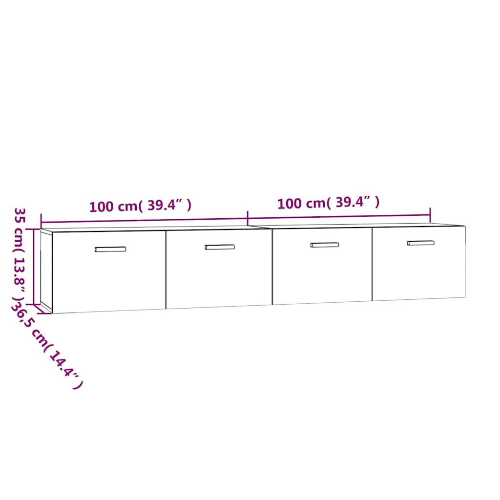 2 db füstös tölgy színű szerelt fa faliszekrény 100x36,5x35 cm
