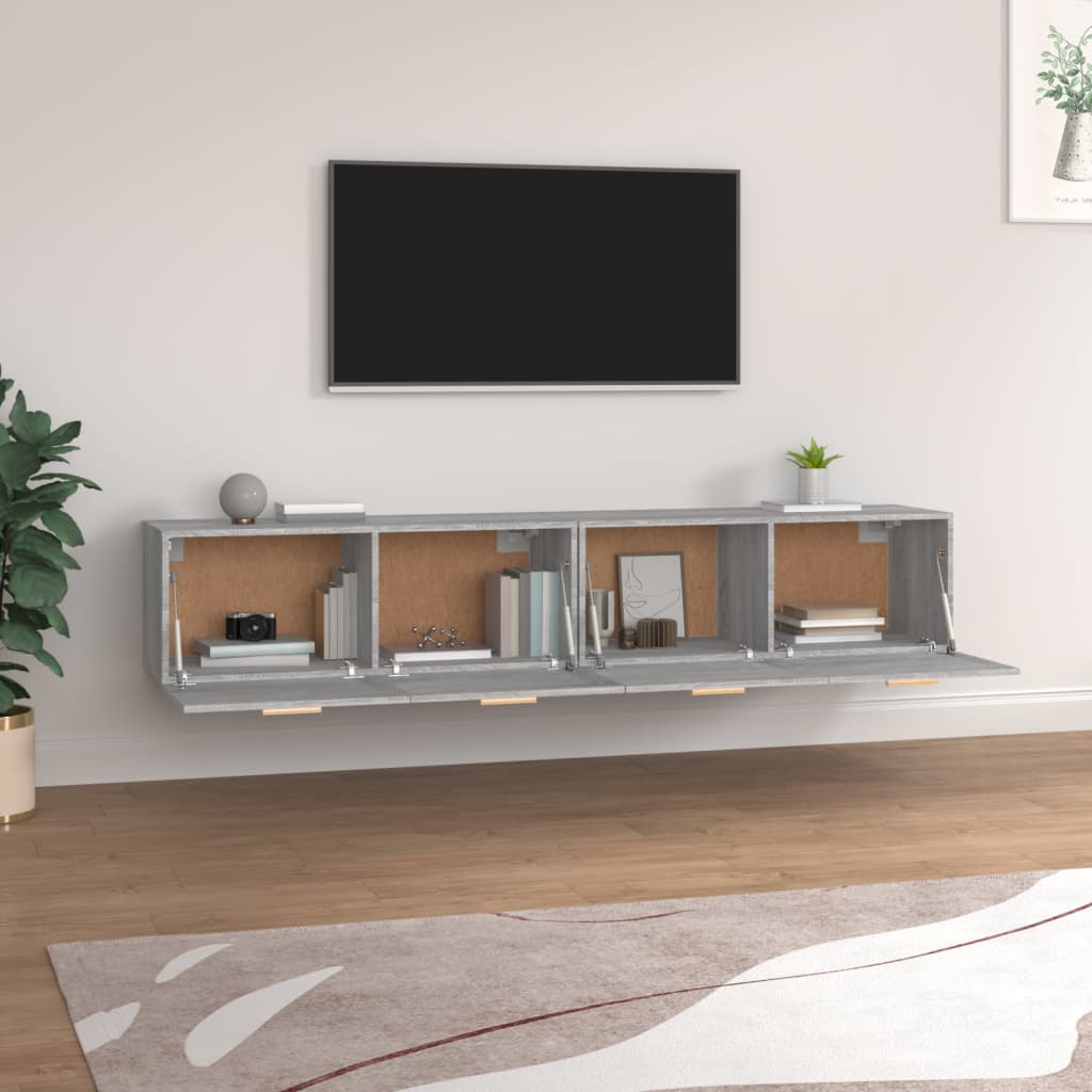 2 db szürke sonoma színű szerelt fa faliszekrény 100x36,5x35 cm