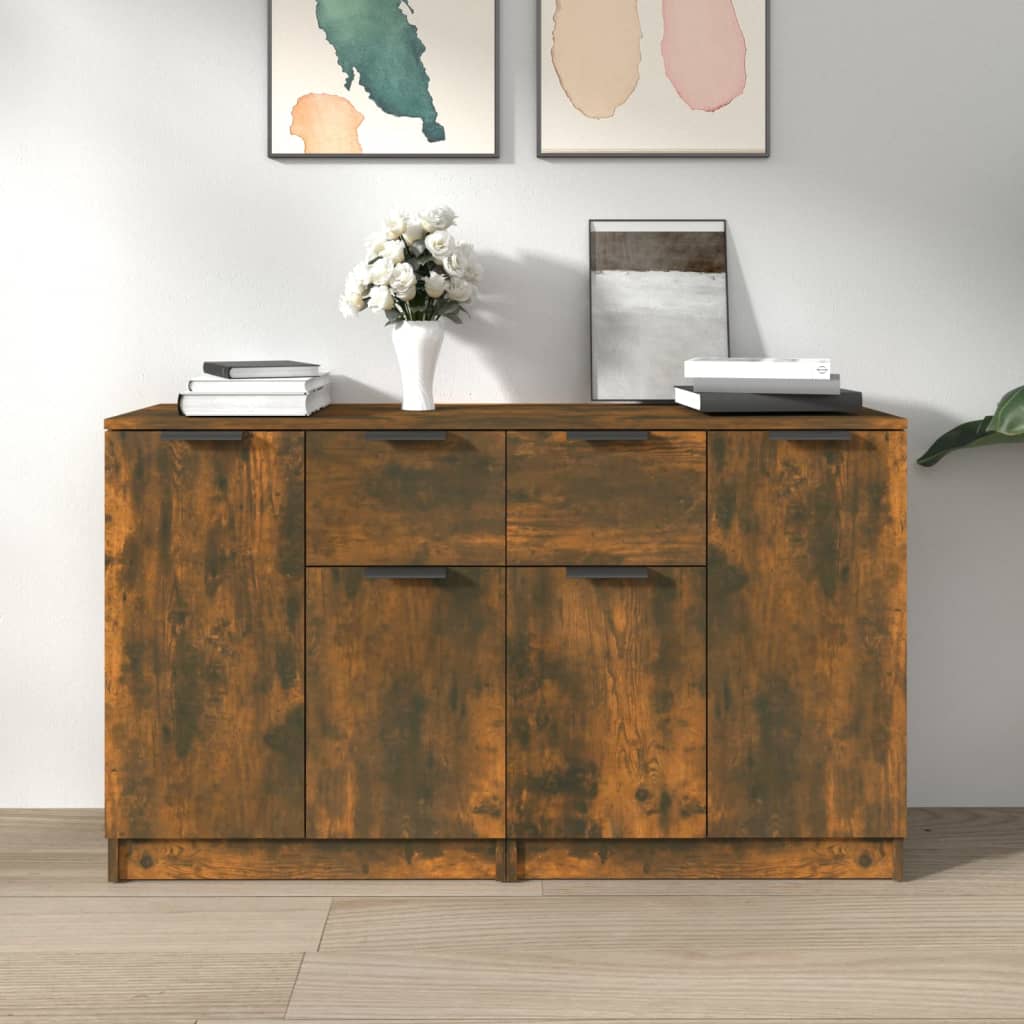 2 db füstös tölgyszínű szerelt fa tálalóasztal 60 x 30 x 70 cm