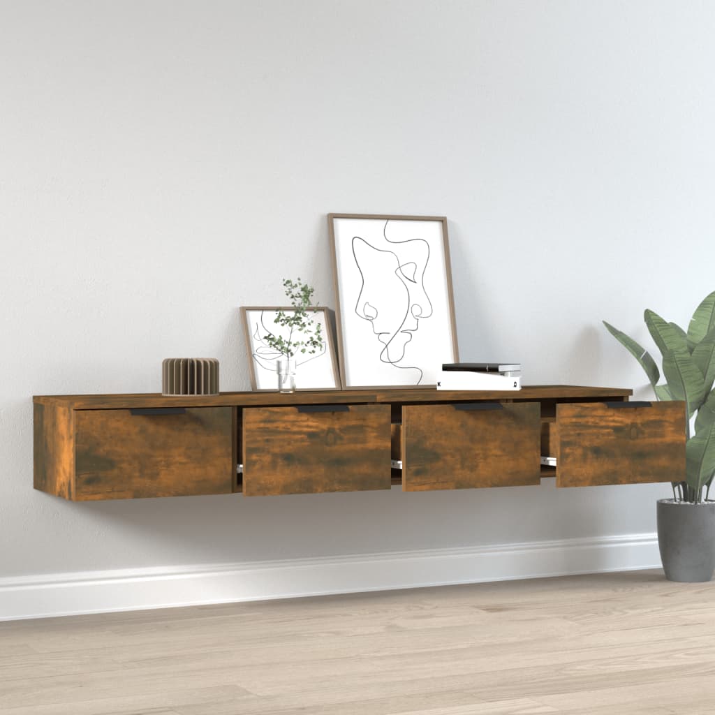 2 db füstös tölgyszínű szerelt fa fali szekrény 68 x 30 x 20 cm