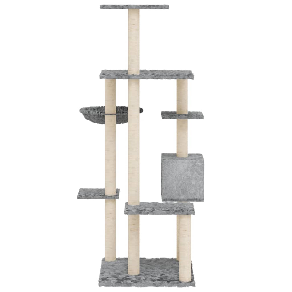 világosszürke macskabútor szizál kaparófákkal 142 cm