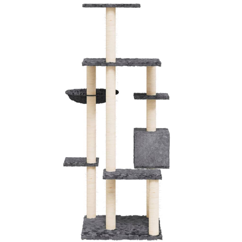 sötétszürke macskabútor szizál kaparófával 142 cm
