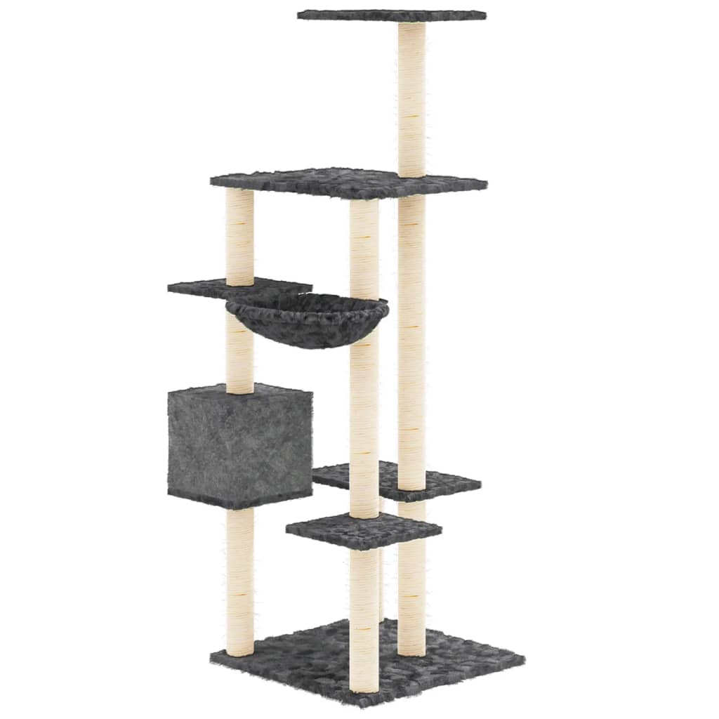 sötétszürke macskabútor szizál kaparófával 142 cm