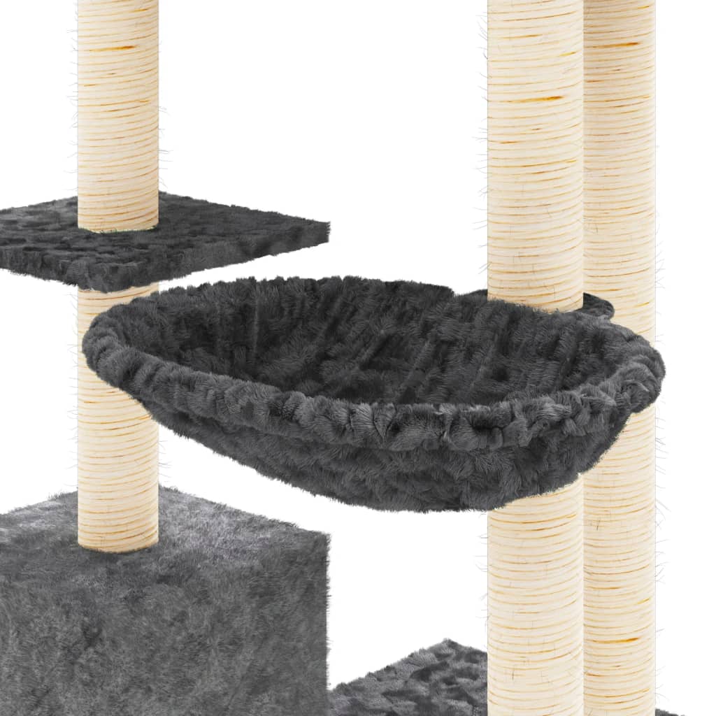 sötétszürke macskabútor szizál kaparófával 142 cm