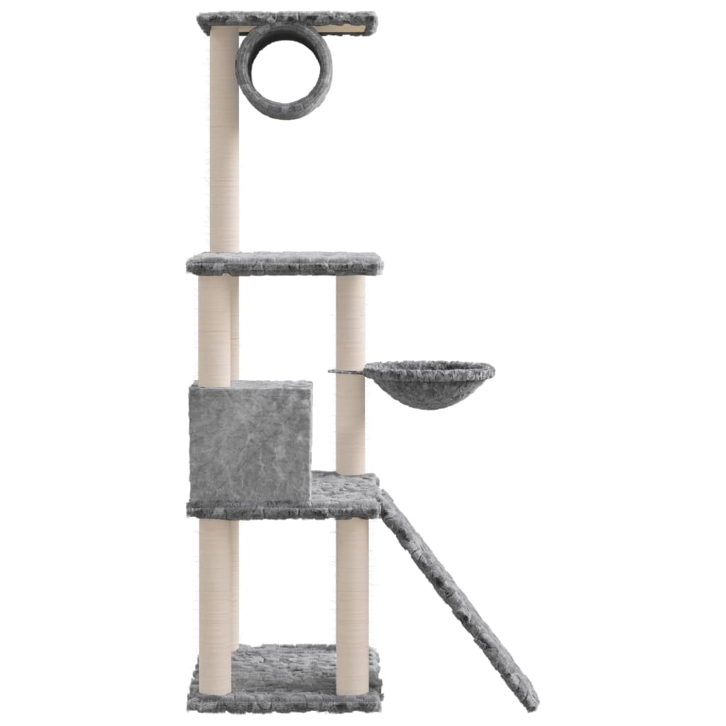 világosszürke macskabútor szizál kaparófákkal 131 cm