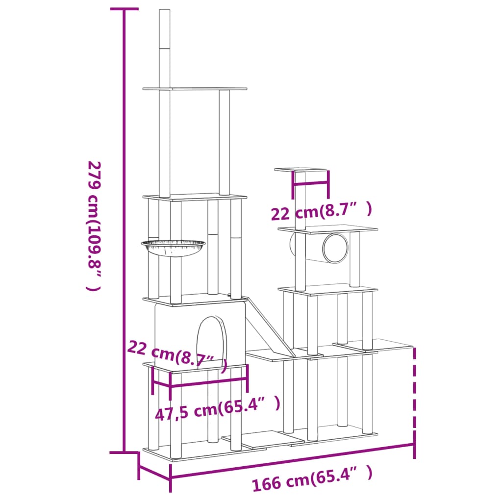sötétszürke macskabútor szizál kaparófával 279 cm