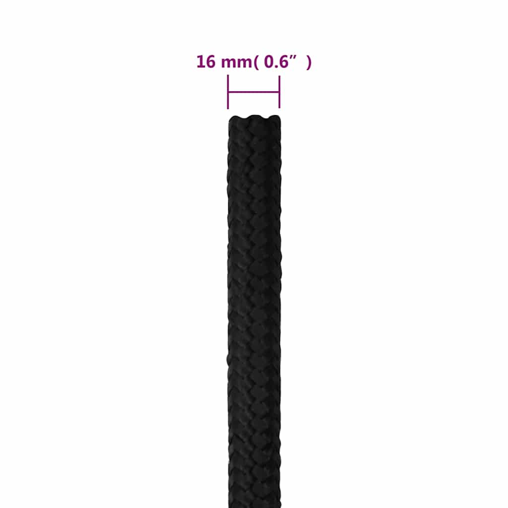 teljesen fekete polipropilén hajókötél 16 mm 25 m
