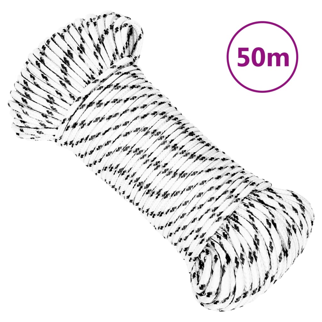 fehér poliészter fonott csónakkötél 5 mm x 50 m