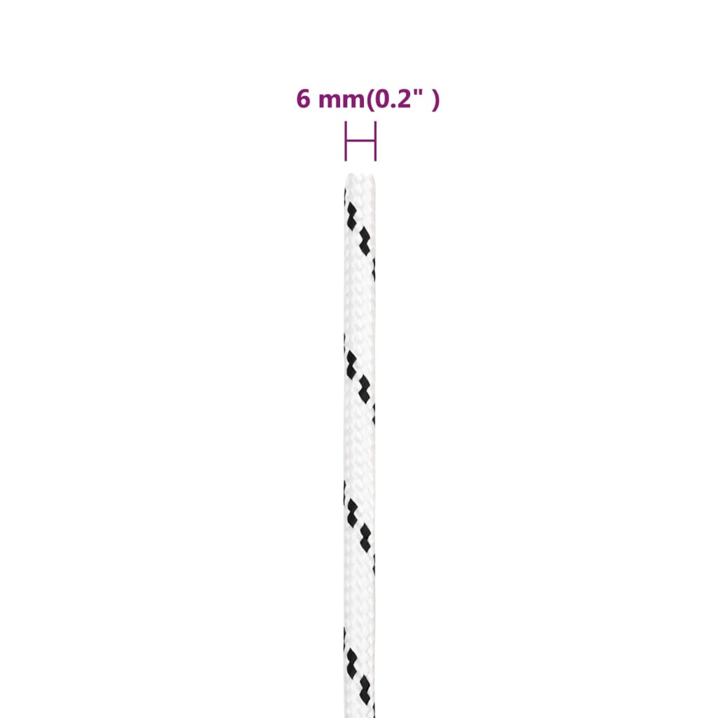 fehér poliészter fonott csónakkötél 6 mm x 25 m