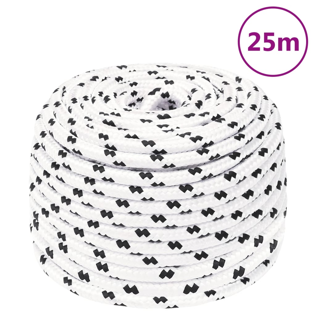 fehér poliészter fonott csónakkötél 6 mm x 25 m