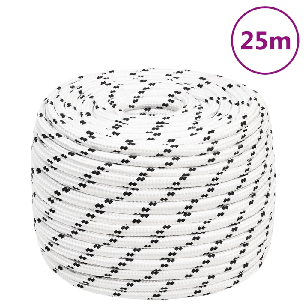 fehér poliészter fonott csónakkötél 12 mm x 25 m