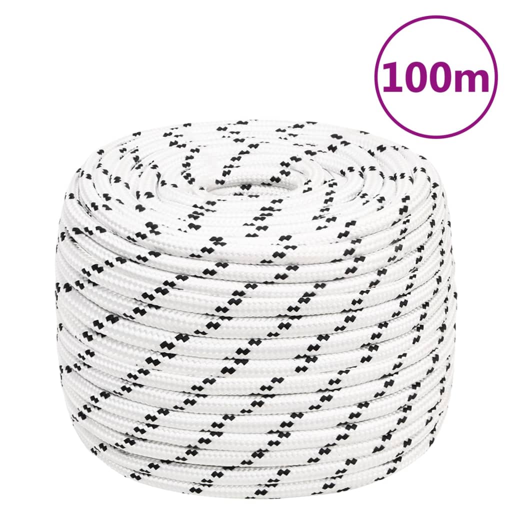 fehér poliészter fonott csónakkötél 14 mm x 100 m