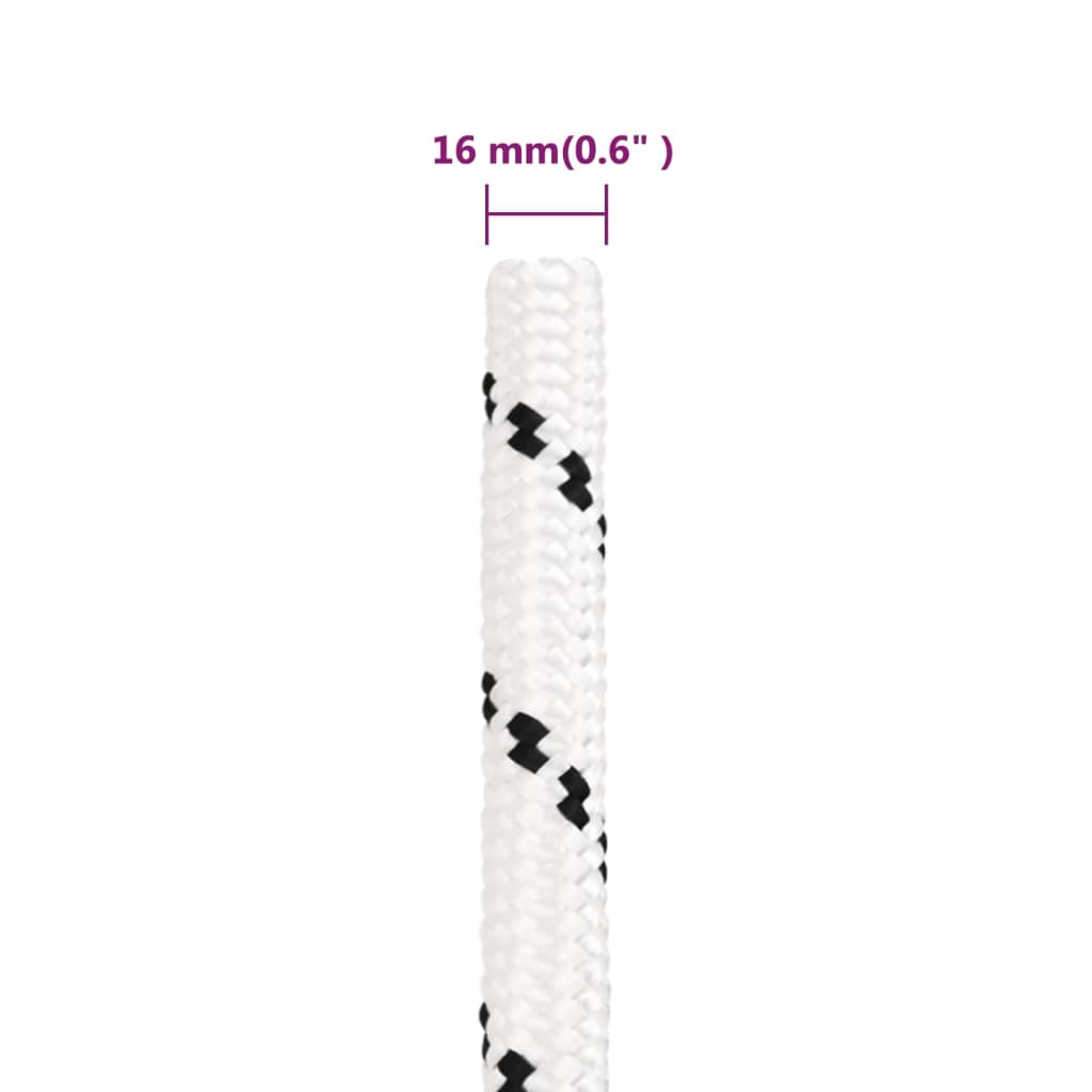 fehér poliészter fonott csónakkötél 16 mm x 25 m