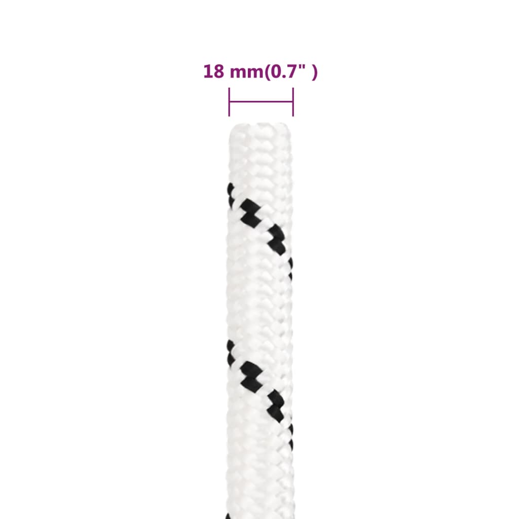 fehér poliészter fonott csónakkötél 18 mm x 25 m