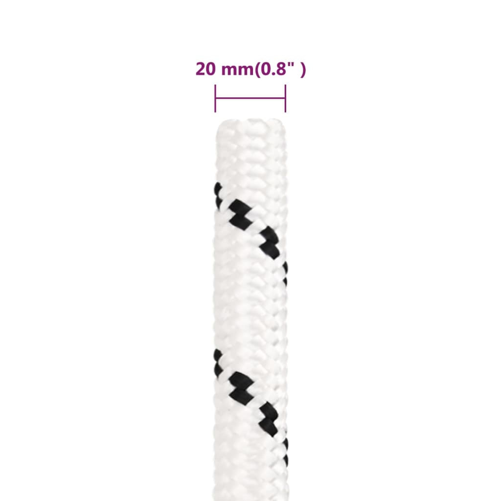 fehér poliészter fonott csónakkötél 20 mm x 100 m