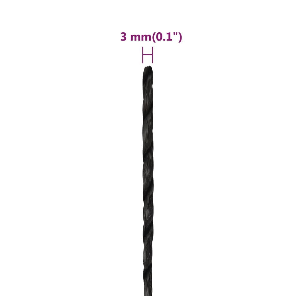 fekete polipropilén munkakötél 3 mm 25 m