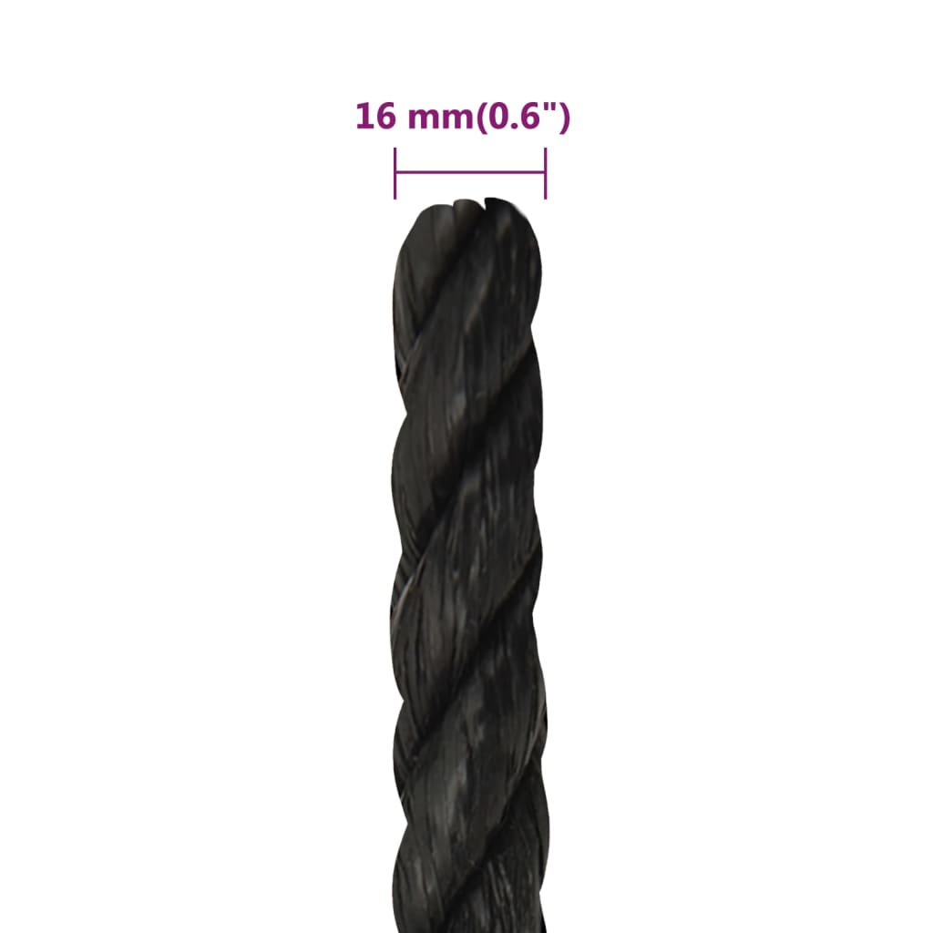 fekete polipropilén munkakötél 16 mm 250 m
