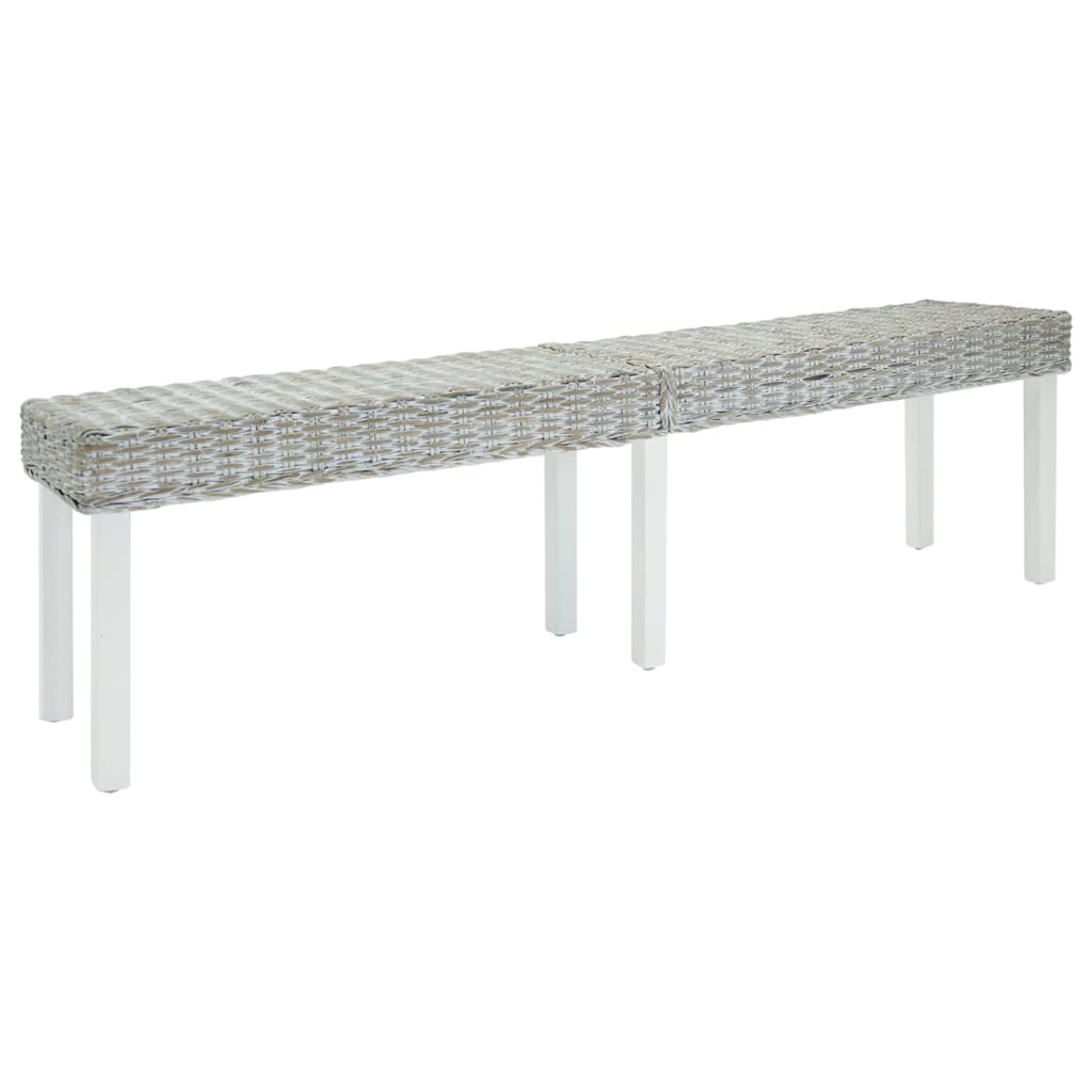 fehér natúr kubu rattan és tömör mahagóni fa pad 160 x 35 x 45 cm