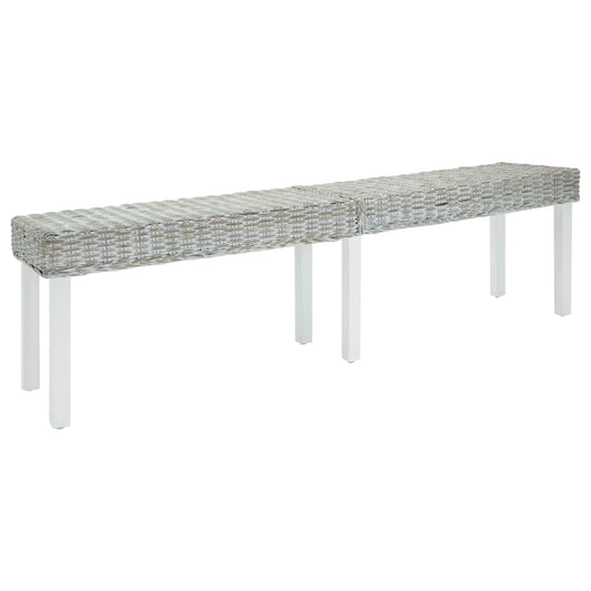 fehér natúr kubu rattan és tömör mahagóni fa pad 160 x 35 x 45 cm