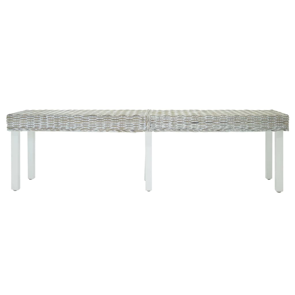 fehér natúr kubu rattan és tömör mahagóni fa pad 160 x 35 x 45 cm