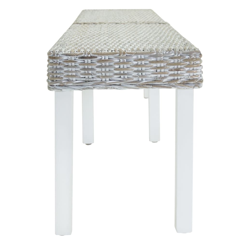fehér natúr kubu rattan és tömör mahagóni fa pad 160 x 35 x 45 cm
