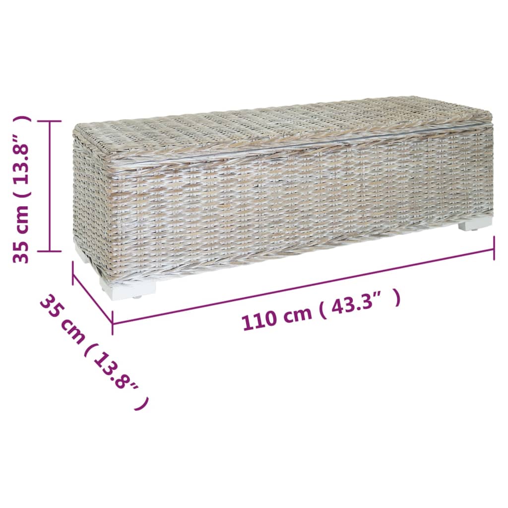 fehér natúr kubu rattan és tömör mahagóni fa tárolódoboz 110 cm